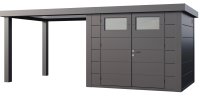 Telluria Metall-Gerätehaus Classico 2724 Granitgrau mit 280 cm Seitendach links