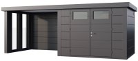 Metall-Gerätehaus Classico 3024 Granitgrau mit Lounge / Fenster links